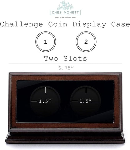 Challenge Coin Display Case 1.5-1.75 Inch 38-44.5 mm Coin Holder 1 Slot (Walnut, 2 Slots)