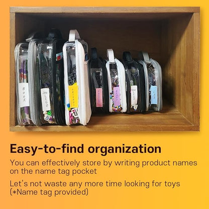 holay 4 Packs PVC Zippered Blocks Set, Toy, Clay, Board game Storage Organizer Case (Name Tag, Manual Pocket) (Black, Large)