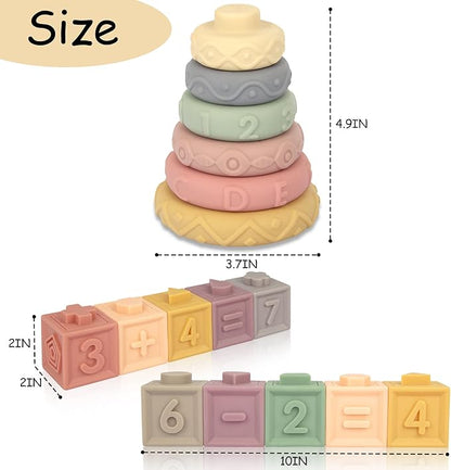 21PCS Montessori Toys for Babies,Teething Toys for Babies Months, 6 Months+, Early Educational Learning Stacking Tower, Sensory for Toddlers 1-3, Soft Rings Stacker & Teethers