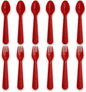 12 Pcs Kids Spoons and Forks Toddler Utensils Plastics Reusable Silverware Baby Cutlery Set Feeding Dinnerware Utensils BPA Free Microwave Dishwasher and Freezer Safe- Red