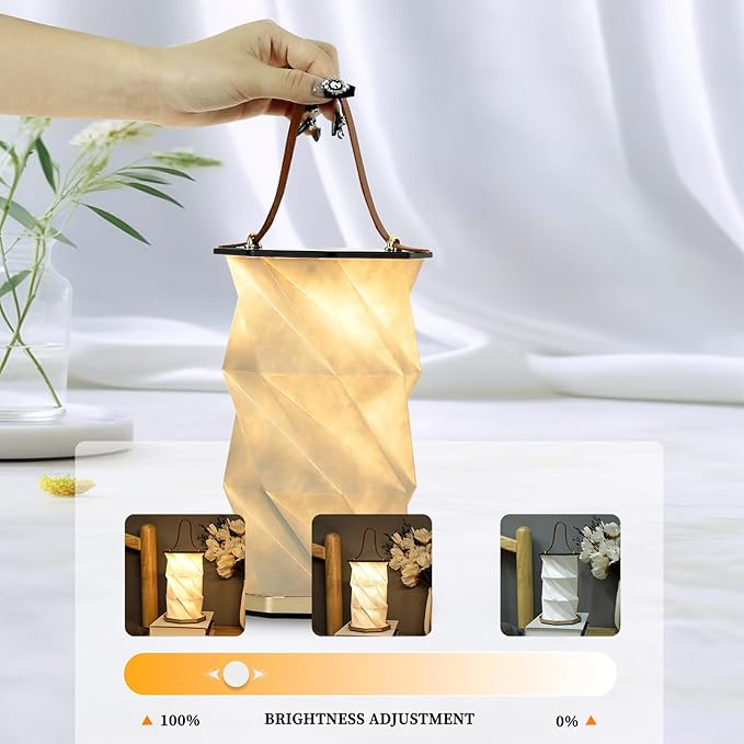 Portable Foldable Table Lamp with USB Rechargeable Battery, 3-Level Dimmable Touch Control Night Light, Folding Paper Lantern Light for Home Office Bedroom Reading (Black)