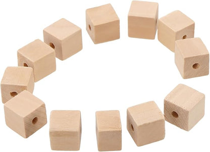 SINJEUN 500 Pcs 1/2 Inch Wood Cubes with Holes, Unfinished Solid Wooden Blocks Wooden Square Beads Small Wood Blocks for Crafts, DIY Projects