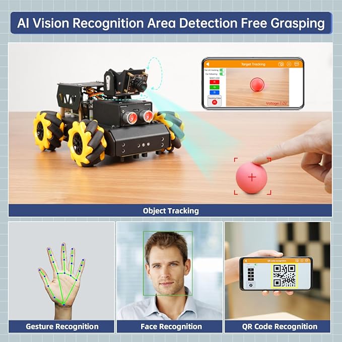 AI Vision Robot Car Kit for Raspberry Pi, TurboPi Coding Robot Kit STEM Projects Educational Building Robot Python Programming Programmable Open Source Smart Robotic (without Raspberry Pi)