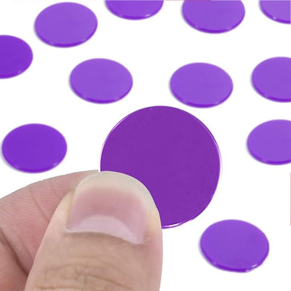 Coopay 300 Pieces Plastic Learning Counters Disks Bingo Chip Counting Discs Markers for Math Practice and Poker Chips Game Tokens,1 Inch (Purple Style 1)