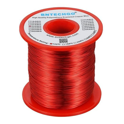 BNTECHGO 24 AWG Magnet Wire - Enameled Copper Wire - Enameled Magnet Winding Wire - 1.0 lb - 0.0197" Diameter 1 Spool Coil Red Temperature Rating 155℃ Widely Used for Transformers Inductors
