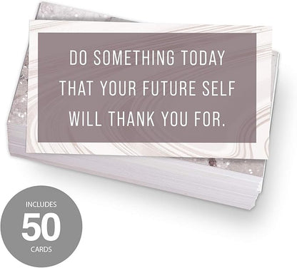 Marble Quartz Daily Gratitude Cards / 50 Motivational Kindness Cards / 25 Inspirational Quote Card Designs / 2” x 3.5” Uplifting Flat Business Card Pack
