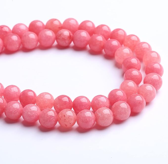 75PCS 10MM Natural Stone Pink Jade Beads Rhodochrosite Chalcedony Beads for Jewelry Making DIY Bracelet 2 Strands