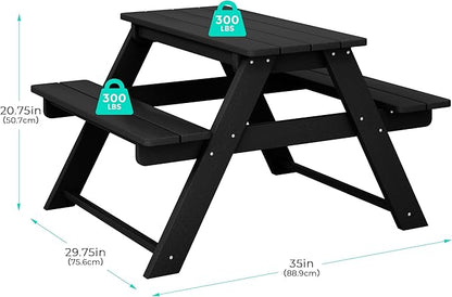 Costaelm Kids Picnic Table, HDPE All Weather Outdoor Toddler Picnic Table and Chair Set Kids Bench for Patio, Backyard, Garden, Lawn, Black