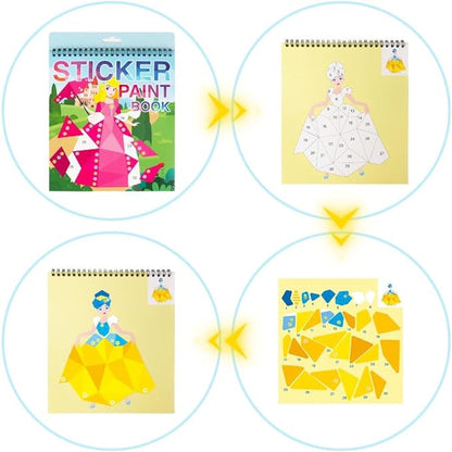 Princess Sticker Paint Book Crafts for Kids Ages 4-8 - Activity Set for Boys and Girls, Birthday Gifts, Party Favors, Travel Learning