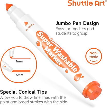 Shuttle Art Super Washable Markers, 30 Colors Broad Line Conical Tip Markers for Kids, Ultra Clean Coloring Book Marker Set, Home Classroom School Supplies for Toddlers Kids Adults Students Teachers