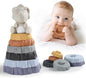 Stacking & Nesting Baby Teething Toy, 7 Pcs Soft Building Rings Stacker Toys with Dinosaur, Newborn Essentials Sensory Learning Toys for 6 12 18 Months Infant Toddler Boys Girls