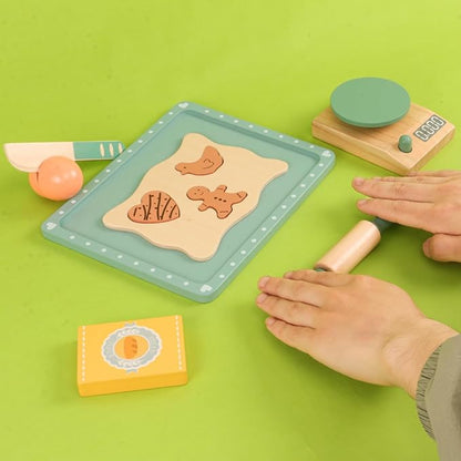 Wooden Cookie Bake Play Food Set, Pretend Play Cookies and Baking for Toddlers, Montessori Play Kitchen Accessories Wooden Food Set for Kids (Cookie Maker)