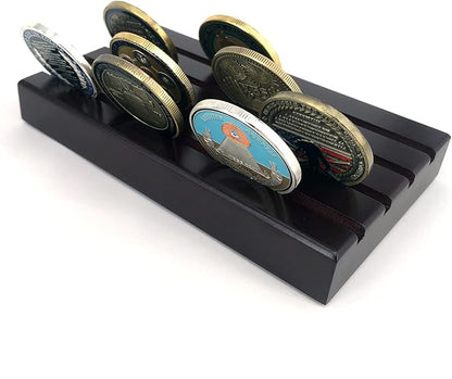 Glamtune 4 Rows Coin Holder,Challenge Coin Display Stand Rack Military Coin Holder (Wood )