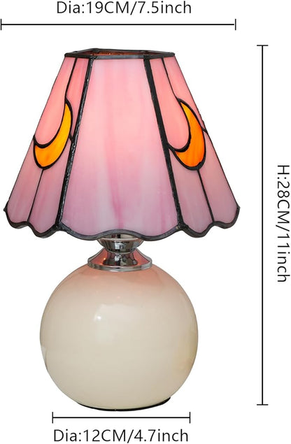 Mushroom Lamp Tiffany Stained Glass Moon lamp Cute Small Bedside Table Lamps for Living Room Home Decor,Girls Women Birthday Christmas Thanksgiving Day Gift,Pink