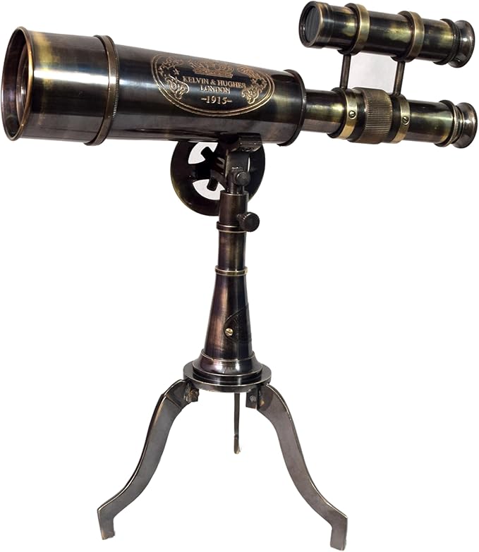 Vintage Brass Telescope on Tripod Stand DF Lens Antique Telescope Royal Spyglass Nautical Beautiful On Brass Tripod Stand (Black Antique)