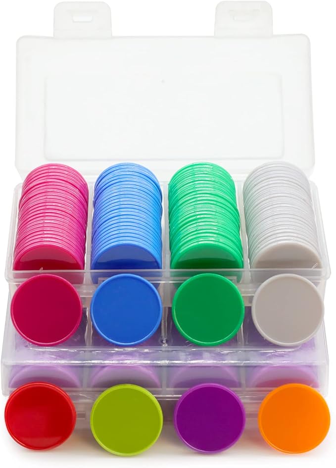 Set of 100 Opaque Plastic Learning Counters Mini Poker Chips Game Tokens with Storage Box (Mediumvioletred, 1 Inch)