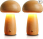 2 Pack Wooden Mushroom Lamp, Portable Cordless Touch Switch Small Rechargeable Battery Operated Lamp,Stepless Dimming,