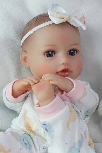 SCOM First Baby Doll Girl - 16 inch Realistic Soft Doll with Accessories, Silicone Real Lifelike Baby with Cloth Body & Vinyl for Kids 3 4 5 6 + Year Old Gifts