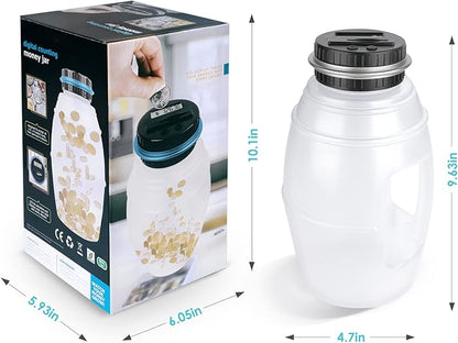 Large Digital Coin Bank for Kids and Adults - LCD Counter, 2.8L Capacity for US Coins (Silver)
