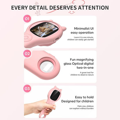 Portable Handheld Mini Digital Microscope for Kids - Educational Science Toys, Christmas & Birthday Gifts for Age 5 6 7 8 9 10 11 12 Girls & Boys (Pink)