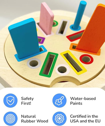 Wooden Sorting Toys Montessori Color & Shape Sorter Preschool Learning Activities Fine Motor Skills Sensory Toys for Toddlers 2-5 Birthday Gifts for Boys and Girls (Colorful-Round)