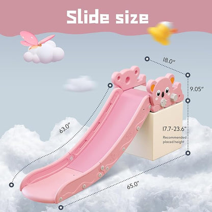 Kids Slide,L-Shaped Slide for Bed Couch Sofa Stairs,Toddler Slide for Indoor Outdoor Baby Kids Slide,Easy to Assemble,Convenient and Adaptable (Pink)