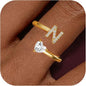 Initial Gold Rings for Girls Women - Dainty 14K Gold Plated Adjustable Letter A-Z Rings Teen Girls Gifts Trendy Stuff Heart CZ Initial Ring Teens Birthday Gift for Girls Non Tarnish