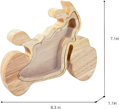 Motorcycle Shaped Wooden Piggy Bank Transparent Acrylic Panel Money Savings Box Creative Coin Bank for Kids Boys Adults, Birthday Home Décor