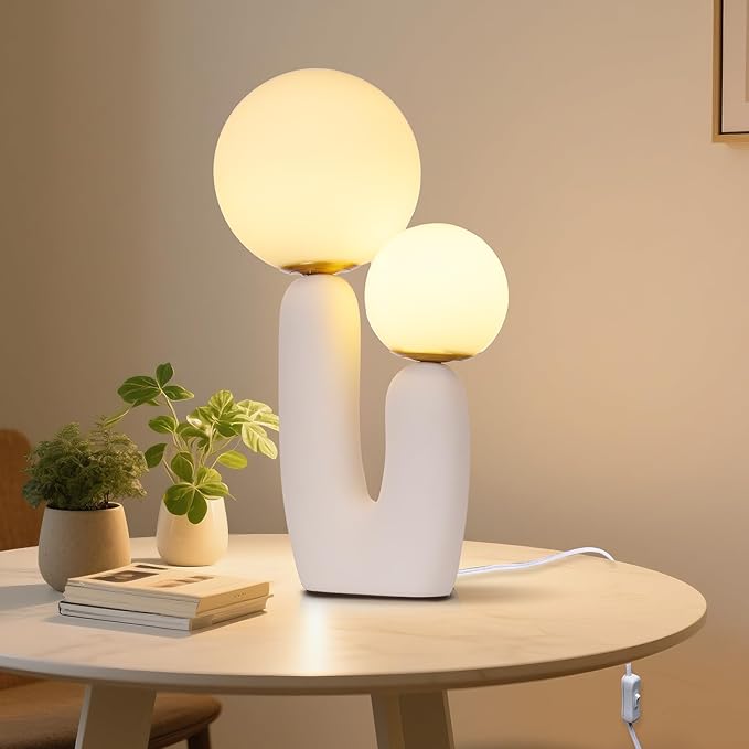 Arturesthome Nightstand Desk Lamp, Creative Nordic Living Room Bedside Bedroom Table Lamp with Light Bulbs, White