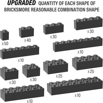 300 Piece Dark Gray Bricks Bulk Assortment Pack, Dark Grey Brick Accessories for Building with 12 Size, Compatible with Lego Parts and Pieces(Color: Dark Gray)