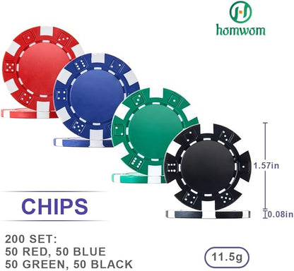 Poker Chip Set - 200PCS Poker Chips with Aluminum Case, 11.5 Gram Chips for Texas Holdem Blackjack