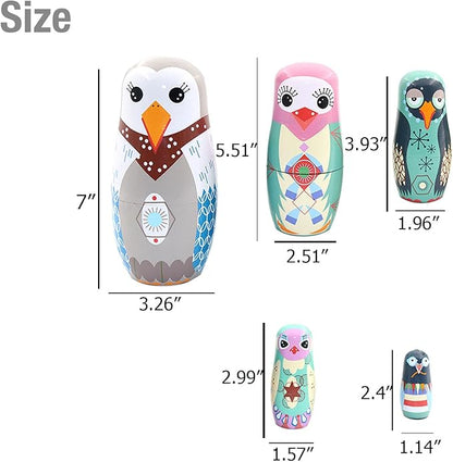 7" Russian Nesting Dolls, Handmade Wooden Matryoshka Dolls with Cute Bird Patterns, Animal Stacking Toys for Kids, Birthday Gift & Home Decoration
