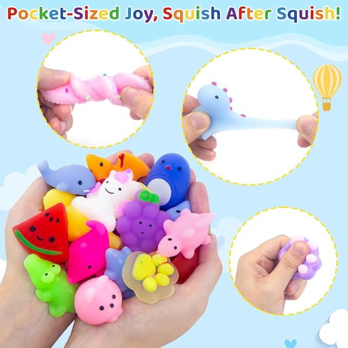 80PCS Party Favors for Kids 4-8 8-12 Kawaii Mochi Squishies Fufu Squishy Slow Rising Sensory Fidget Toys Bulk for Classroom Prizes Set Valentine Goodie Bags Halloween Buckets Easter Eggs Cheap