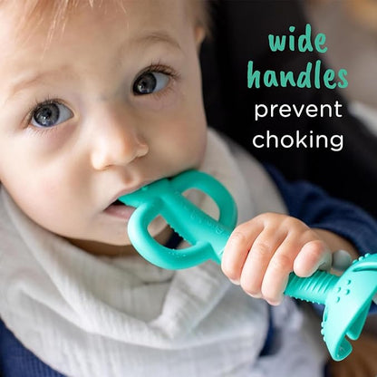 Busy Baby Teething Spoon - 2-in-1 Teether and Training Spoon for Self Feeding, Dishwasher Safe, BPA Free, Food Grade Silicone (Pewter)