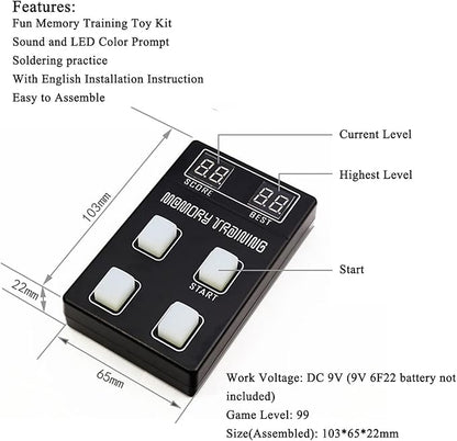 ISolderStore Light Up Memory Practice Game Handheld Electronic Soldering Practice Kit DIY Soldering Project Color Memorizing Classic Board Games