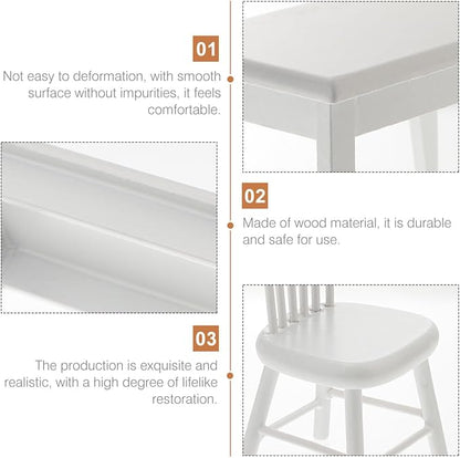 Homoyoyo 5 PCS 1/12 Wooden Dollhouse Furniture of Table Chair, Mini House Miniature Dining Table Chair, Miniature Furniture Set Dollhouse Accessories(White)