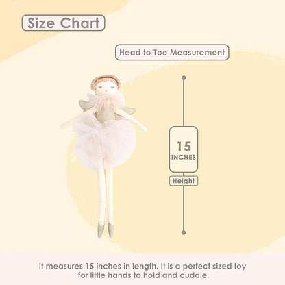 MON AMI Angel Stuffed Doll - 15", Soft Elegant Plush Doll for Little Girls, Use as Toy or Room Decor