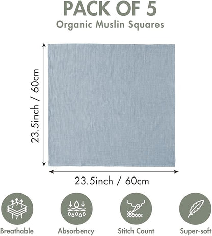 Muslin Receiving Blankets, Neutral Blanket Swaddling for Newborn Boys and Girls, 5 Pack Breathable and Skin-Friendly Swaddle Wrap for Infant Baby (Multiple Colors)