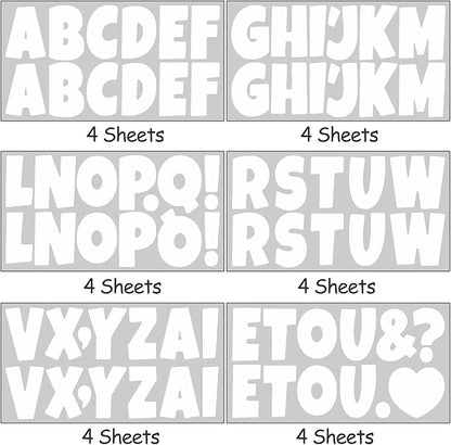Bemeol 288 Pcs Bulletin Board Letters 24 Sheets 2.5 Inch Self Adhesive Vinyl Alphabet Stickers Letter for Poster Board Classroom School Home Decor(White)