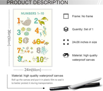 xbsifyiooa Number 1-10 Poster for Toddlers, Learning & Educational Numbers Posters for Toddlers 1-3, Kids Learning Posters, Cute Animal Numbers Chart Preschool Wall Posters For Kids 24x36in Unframed