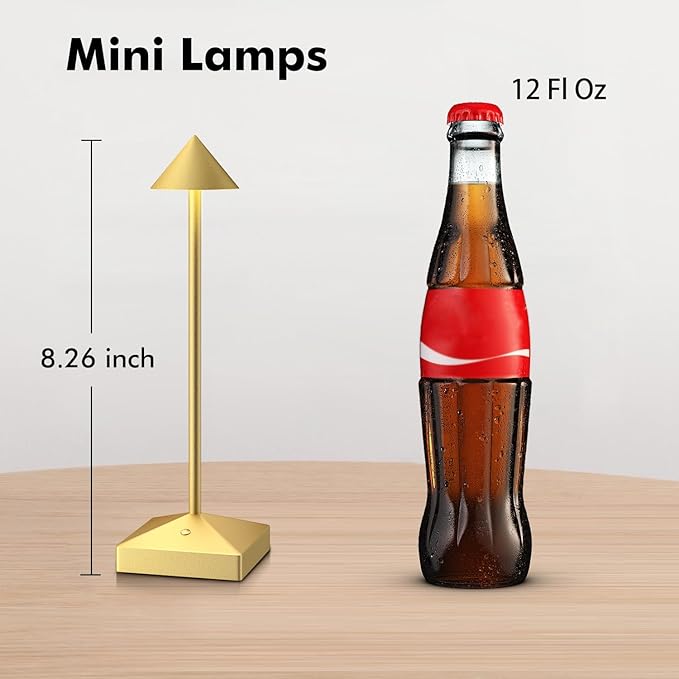 3 Pack 8.26in Gold Small Cordless Table Lamps Rechargeable, Battery Operated Mini Lamp, Small Lamp Touch Portable Table Lights, LED Night Light for Bedside/Dining/Bar/Outdoor (Gold-A)