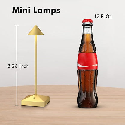 3 Pack 8.26in Gold Small Cordless Table Lamps Rechargeable, Battery Operated Mini Lamp, Small Lamp Touch Portable Table Lights, LED Night Light for Bedside/Dining/Bar/Outdoor (Gold-A)