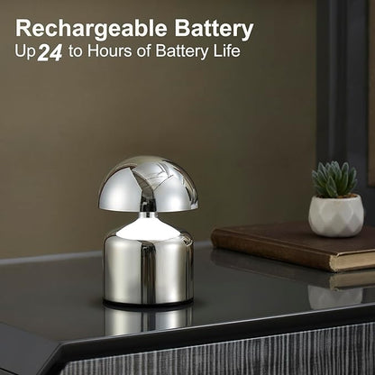 Modern Cordless Mushroom Small Table Lamp Touch LED Lamps, 3-Way Dimmable Bedside Nightstand Lamp Mini Rechargeable Night Light for Bedroom, Living Room