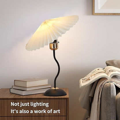 Arts Bedside Table Lamp for Bedroom, Cute Small Pleated Lamps for Nightstand, Vintage Lamp with Umbrella Shade, Decor Desk Reading Lamps for Living Room Kids Room Dorm Office with E26 LED Bulb