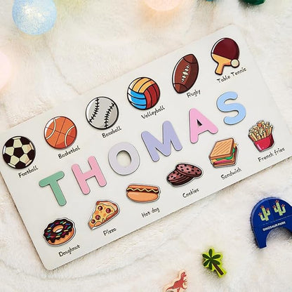 Name Puzzles for Toddlers 1-3,Wooden Puzzled,Personalized Name Puzzle for Kids,Custom Puzzle,Alphabet Number Shape and Football,Preschool Learning Educational Toys for Kids