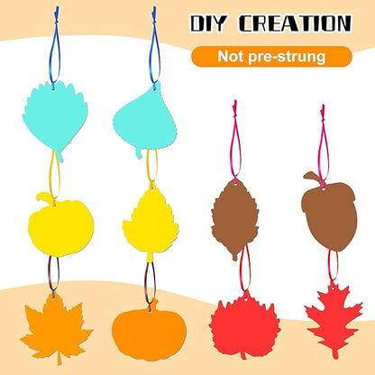 Kasyat 60 Pieces Thanksgiving Scratch Paper Art Set, Fall Scratch Craft Art Colorful Fall Leaves with 60 Pcs Colored Ribbons 10 Pcs Sticks for Kids Autumn DIY Supplies