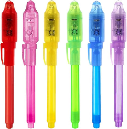 Invisible Ink Pen, Upgraded Spy Invisible Ink Pen with UV Light Magic Marker for Secret Message and Kids Christmas Goodies Bags Toy (6pcs)