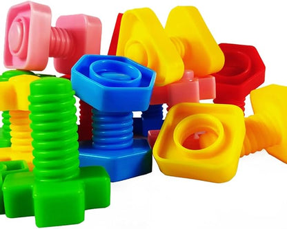 Jumbo Nuts and Bolts for Toddlers - 40 Pcs Screw Toys for Toddlers 1-3 - Occupational Therapy Toy with Storage Tote and Book - Shape Sorter Fine Motor Toy - Manipulatives for Preschoolers