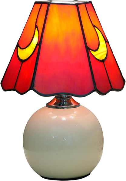 Mushroom Lamp Tiffany Stained Glass Moon lamp Cute Small Bedside Table Lamps for Living Room Home Decor,Girls Women Birthday Christmas Thanksgiving Day Gift,Red
