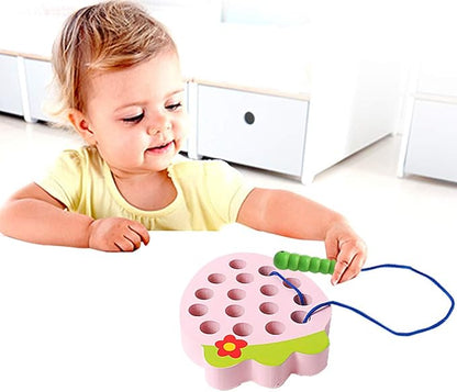 Skrtuan Wooden Lacing Threading Toys Wood Block Puzzle Car Airplane Travel Game Montessori Early Development Fine Motor Skills Educational Gift for 3 4 5 Years Old Toddlers Baby Kids, 1 Strawberry